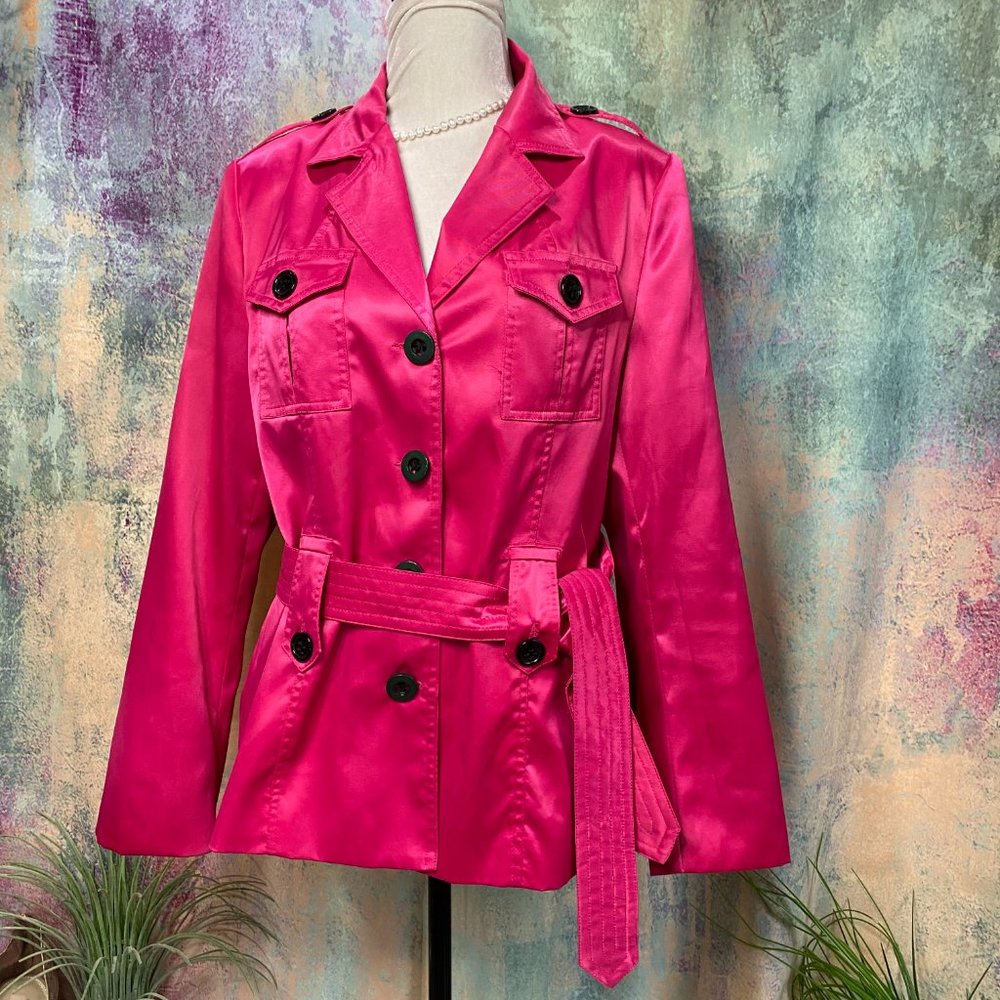 📌 Investments Hot Pink Satin Jacket w/ Belt